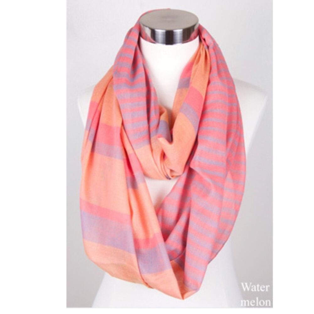 NEW NWT Boutique Coral Peach Lavender Color Block Stripe Cowl Infinity Scarf